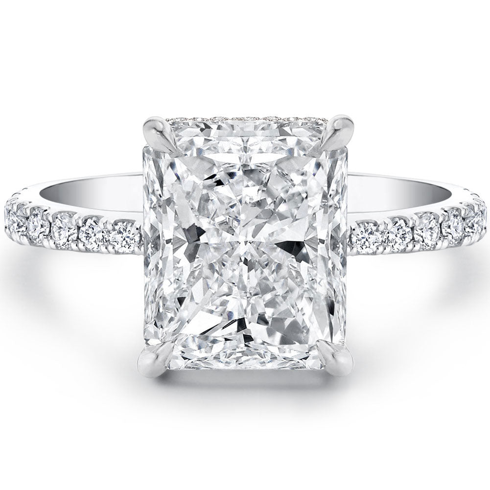 3ct Radiant Cut Cubic Zirconia CZ Engagement Rings Platinum Plated Sterling  Silver