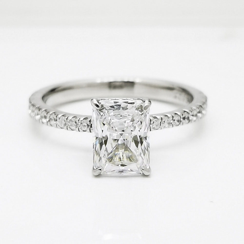 1.5ct Radiant Cut Cubic Zirconia CZ Engagement Rings Platinum Plated Sterling Silver