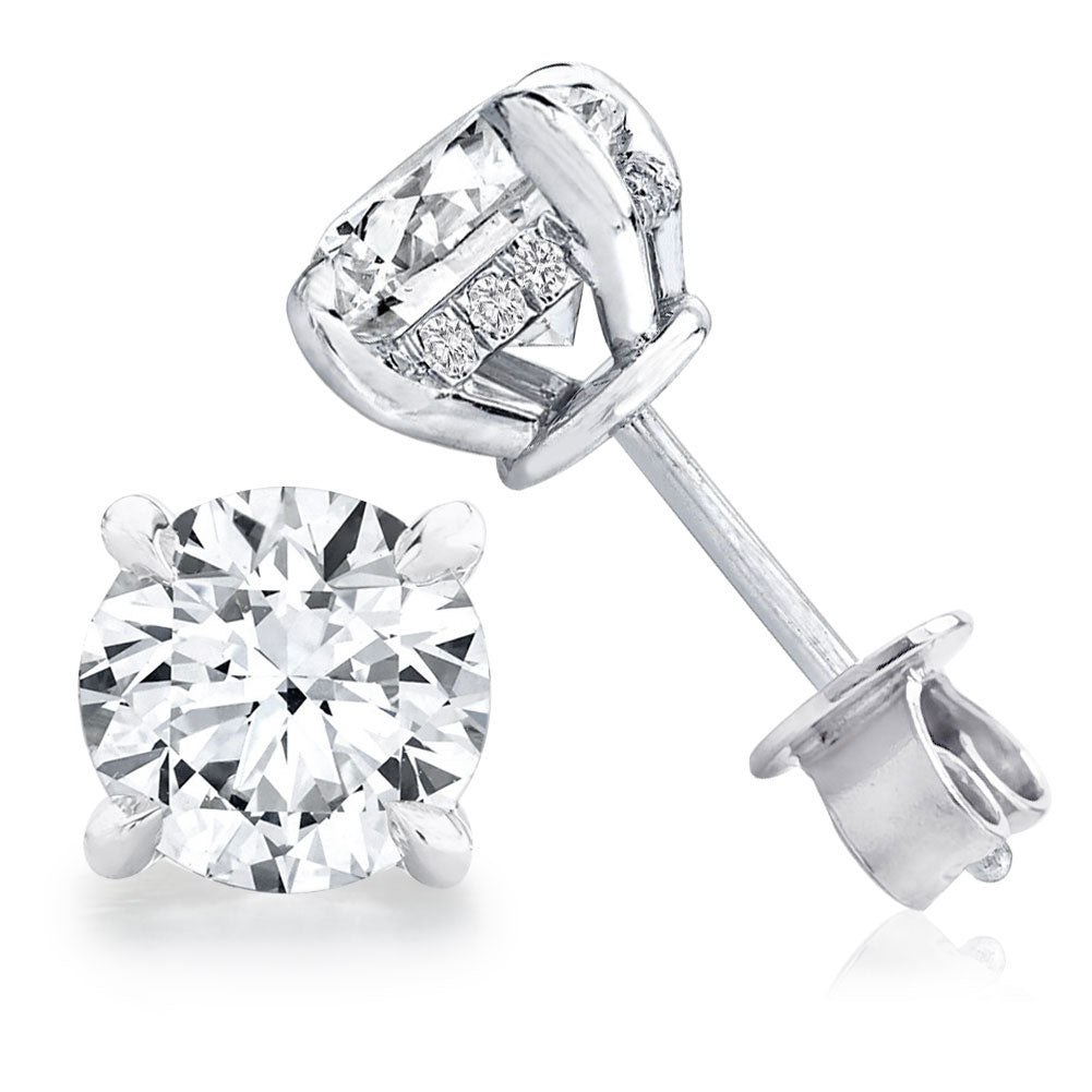 Round Cut Cubic Zirconia CZ Stud Earrings for Women 18K White Gold Plated Sterling Silver