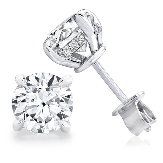 Round Cut Cubic Zirconia CZ Stud Earrings for Women 18K White Gold Plated Sterling Silver