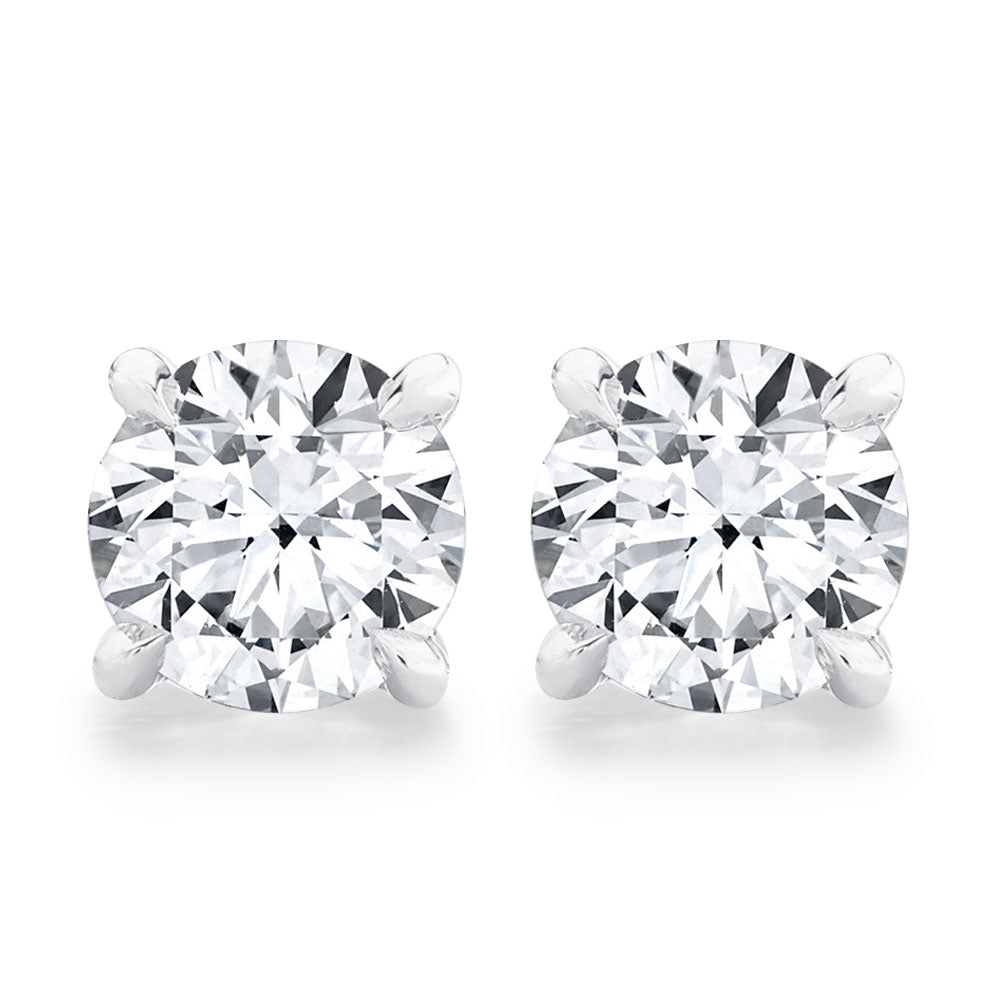 Round Cut Cubic Zirconia CZ Stud Earrings for Women 18K White Gold Plated Sterling Silver