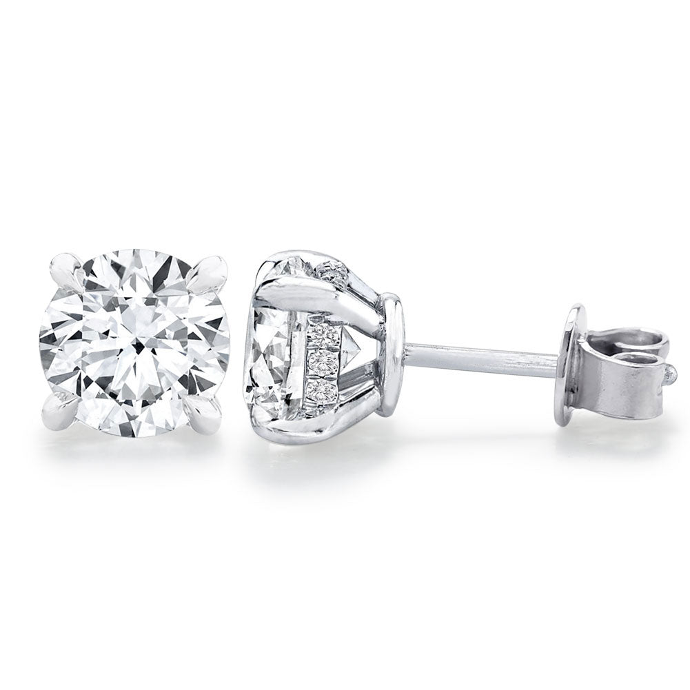 Round Cut Cubic Zirconia CZ Stud Earrings for Women 18K White Gold Plated Sterling Silver