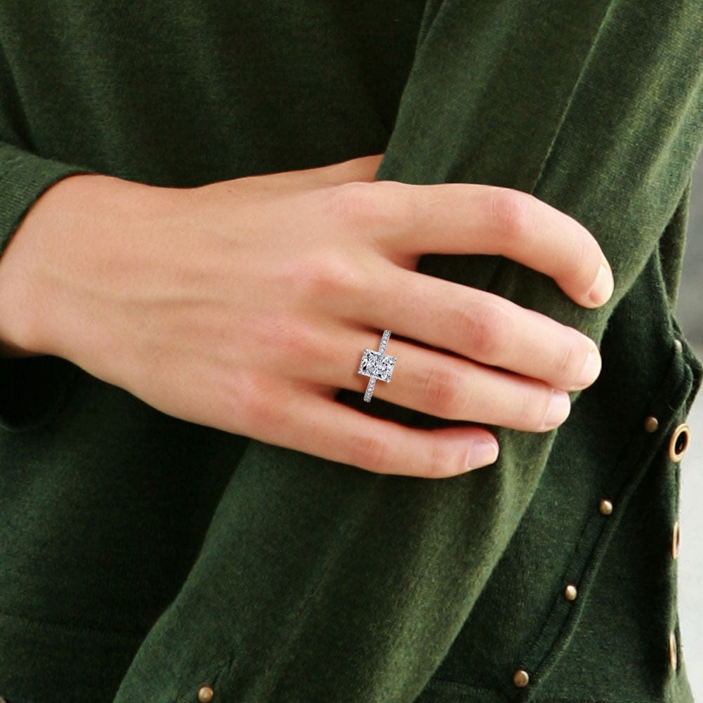 2ct Radiant Cut Cubic Zirconia CZ Engagement Rings Platinum Plated Sterling Silver