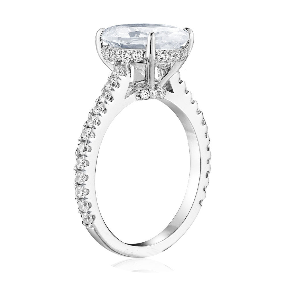 3ct Oval Cut Cubic Zirconia Rhodium Plated Sterling Silver Engagement Ring