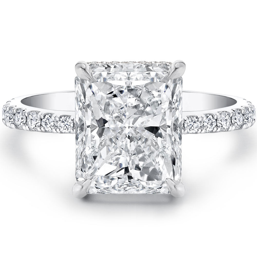 3ct Radiant Cut Cubic Zirconia CZ Engagement Rings Platinum Plated Ste ...
