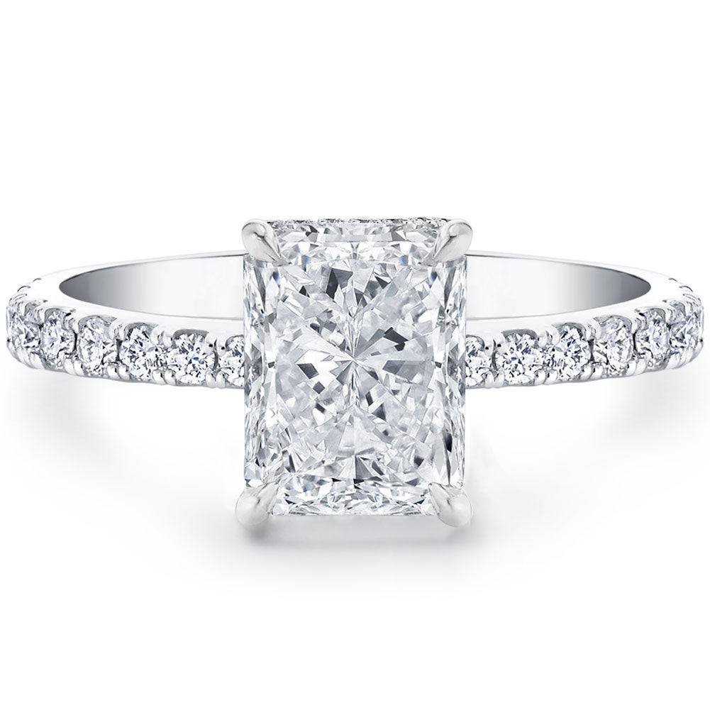 1.5ct Radiant Cut Cubic Zirconia CZ Engagement Rings Platinum Plated Sterling Silver