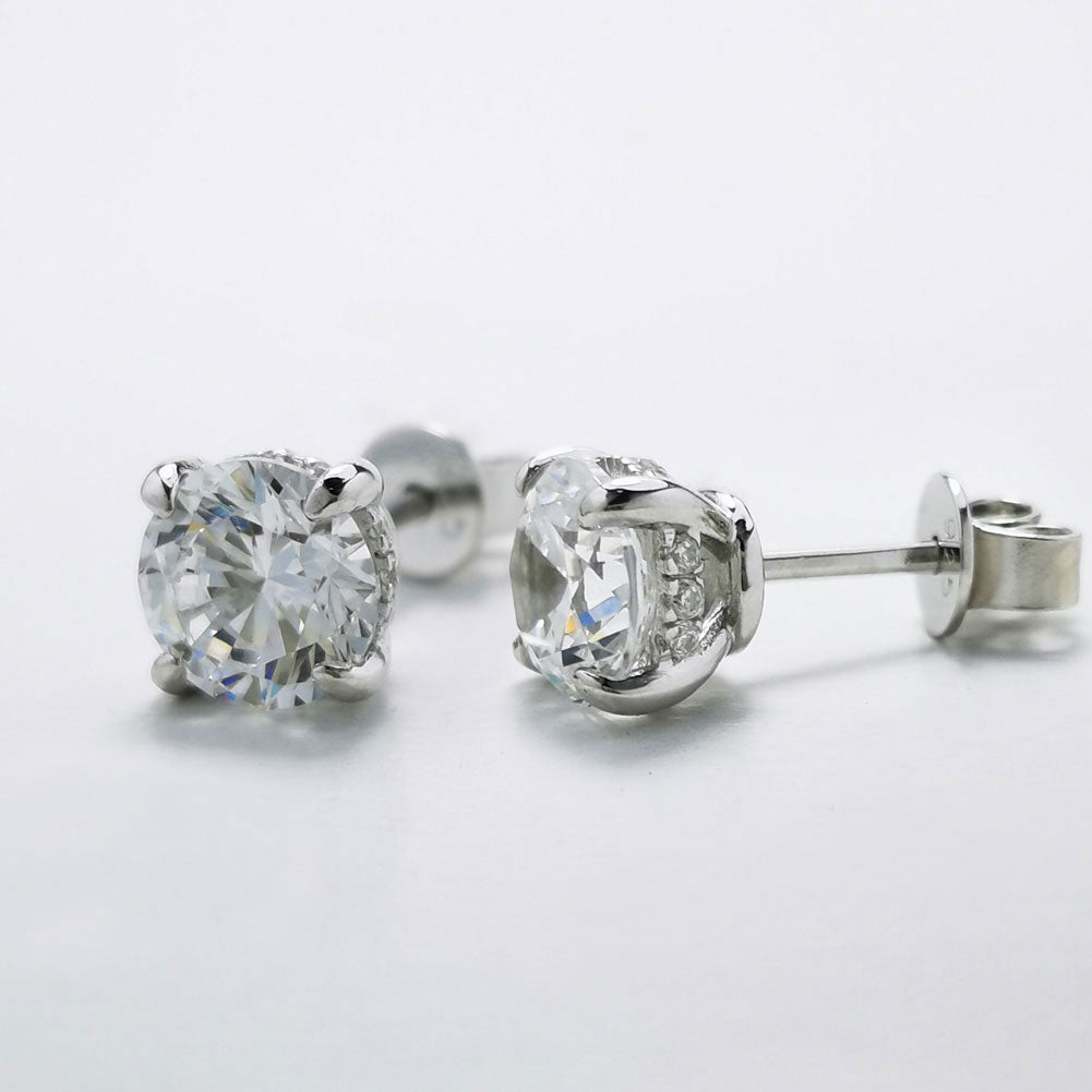 Round Cut Cubic Zirconia CZ Stud Earrings for Women 18K White Gold Plated Sterling Silver